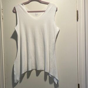 Planet White Pima Cotton Asymmetrical Tank Top with V-Neck